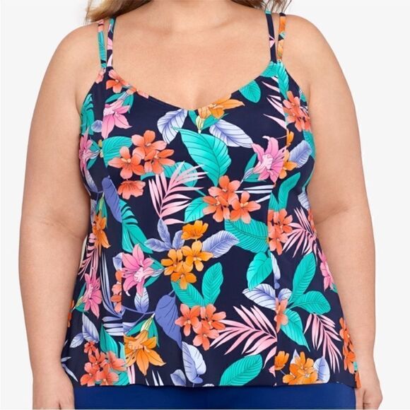 Swim Solutions Navy Multi Plus Size swimsuit Double Strap Tankini Size 16W $79 - Picture 8 of 15